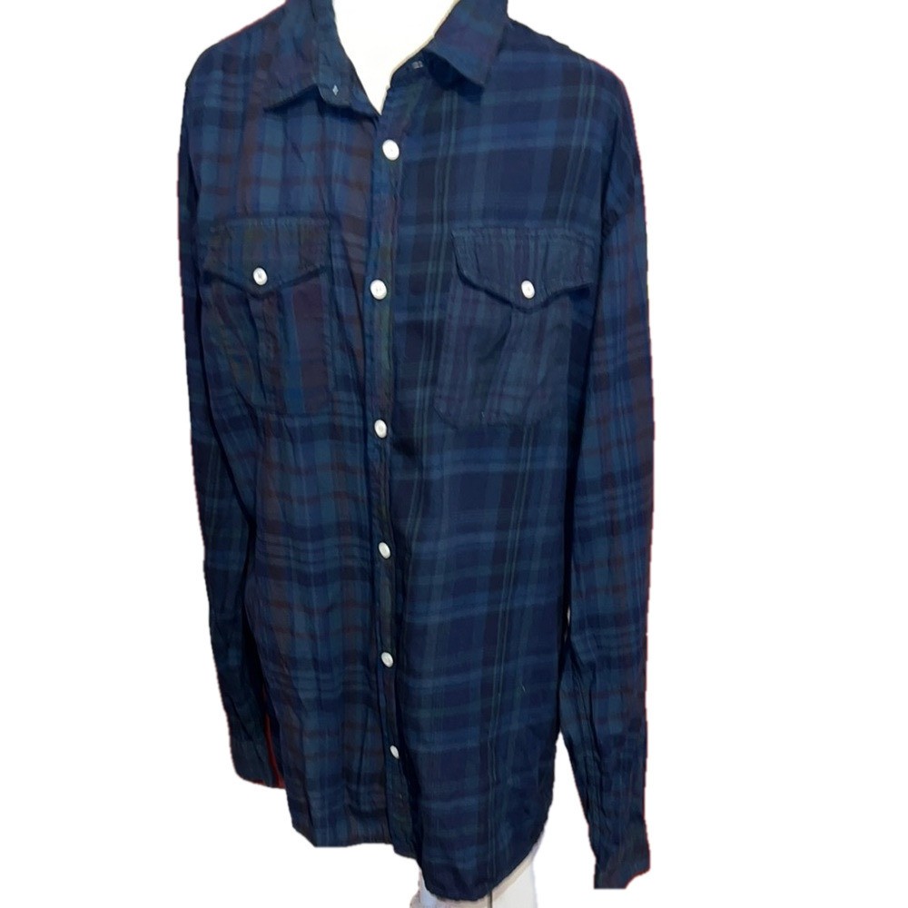 Vintage Woolrich John Rich & Bros. Men's Blue Plaid Shirt Large